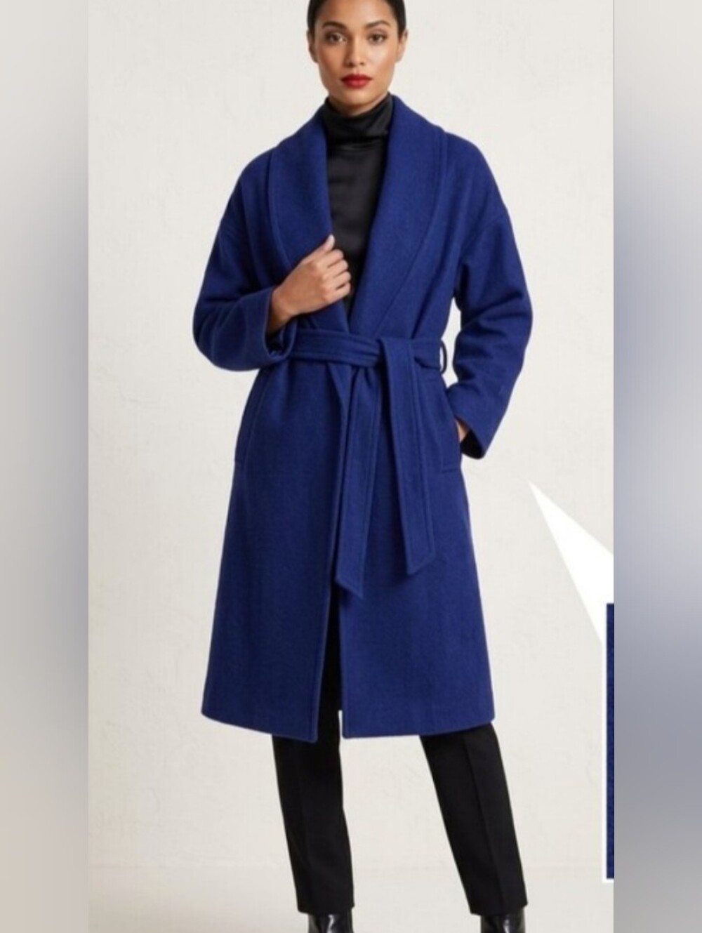 Royal Blue Belted Shawl-Collar Trench Coat